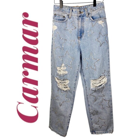 CARMAR Hermia Peyton Rhinestone Star Jeans High Rise Light Wash, Size 26 - Picture 1 of 11